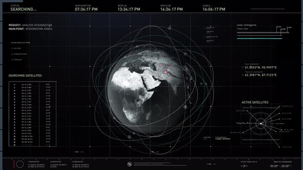 Scanning global map. Detect targets in Afghanistan. Modern spy smart technology alt