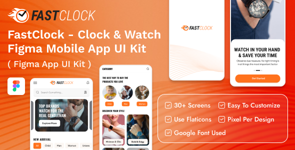 FastClock – Clock & Watch Figma Mobile App UI Kit – 0 Sold!