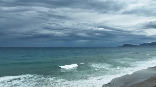 Storm at sea filmed on a drone Alanya Turkey 4 K