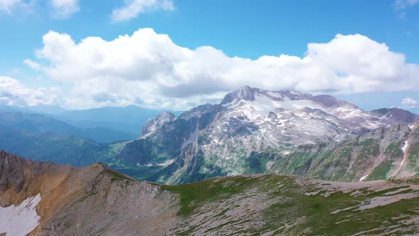 Aerial View From Oshten Peak of Stunning Majestic Nature of Caucasus To Mountain Fisht , Covered