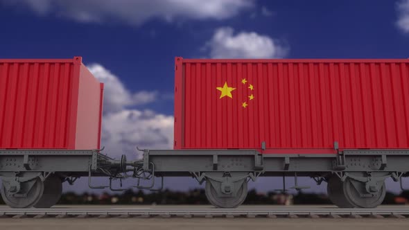 Train and Containers with the Flag of China