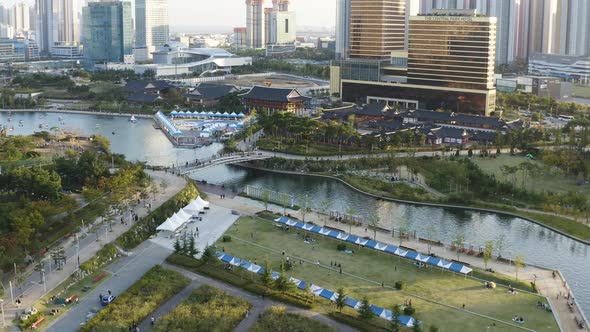4K Aerial Drone Footage View of Central Park in Songdo