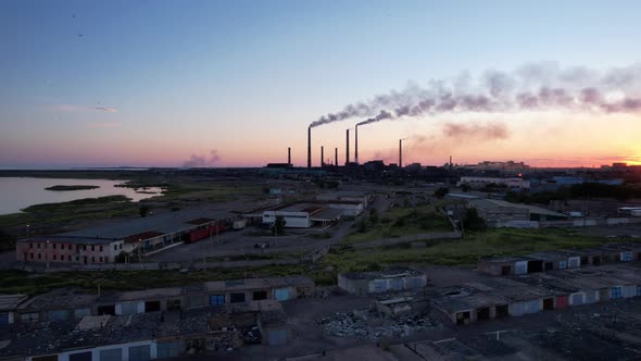 An Epic Sunset with a View of the Smoke of Factory