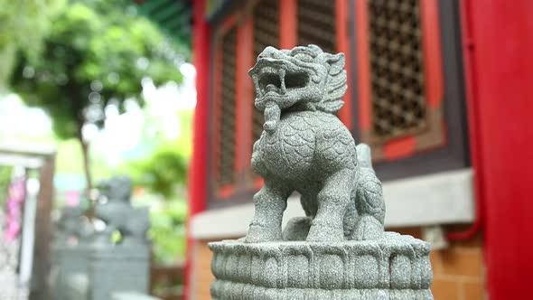 Lion stone rock statue in chinese temple
