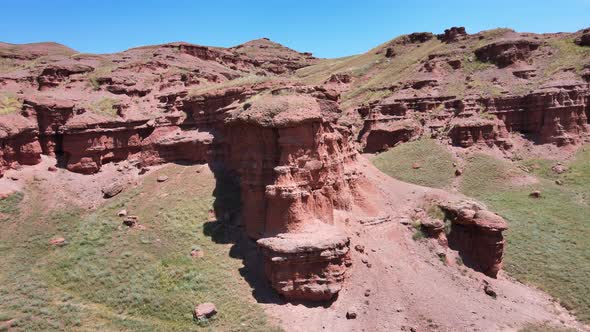 aerial view of red fairy chimneys in Erzurum