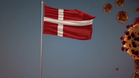 Denmark Flag With Corona Virus Attack 4K