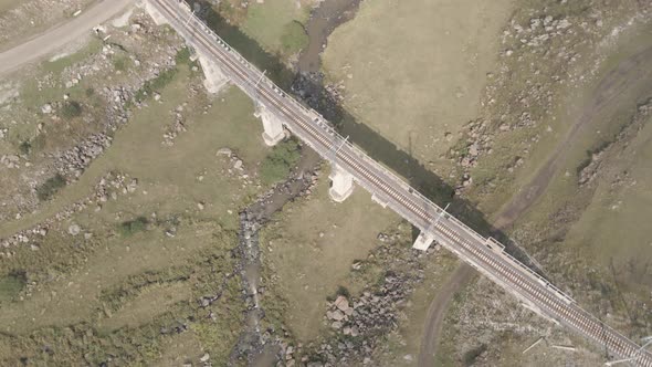 Aerial view of empty Railway bridge in Samtskhe-Javakheti region, Georgia.