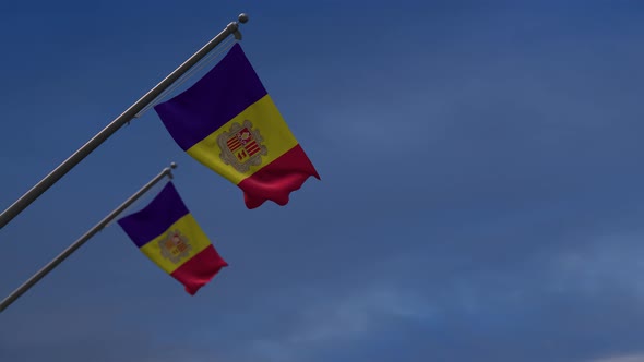 Andorra Flags In The Blue Sky-4K