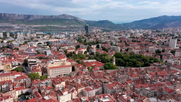 Aerial view of the terracotta rooftops at the Old Town Split.