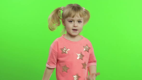 Positive Girl in Pink Blouse Dancing, Happy Four Years Old Girl, Chroma Key