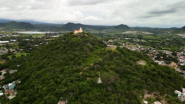 Aerial view of church near Iztaccihuatl in Mexico