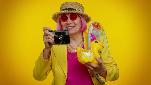 Elderly Woman Grandmother Tourist Photographer Taking Photos on Camera Travel Holiday Vacations