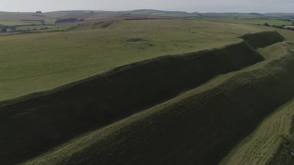 Aerial tracking around the northern edge of Maiden Castle. A large Iron age hill fort outside the ol