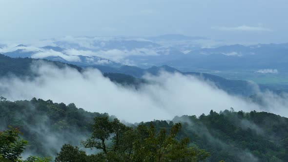 4K Beautiful mountains filled with fog.