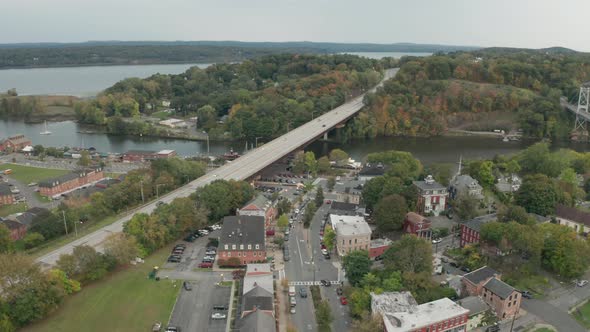 High above the river and capital City at Frankfort Kentucky 4K UHD