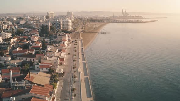 Aerial Cyprus Sunset City Beach Coastline