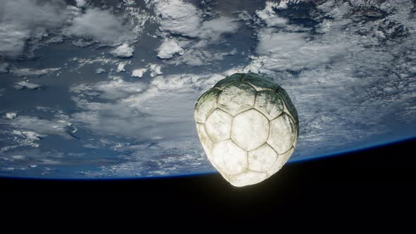 Old Soccer Ball in Space on Earth Orbit alt