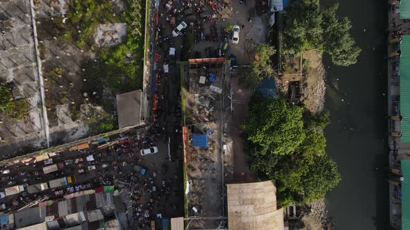 Aerial top down shot of the streets of Old Dhaka near sadarghat, 4k