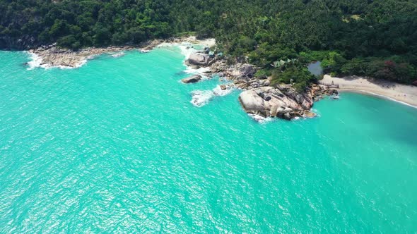 Aerial top view landscape of tranquil sea view beach vacation by turquoise sea and white sand backgr