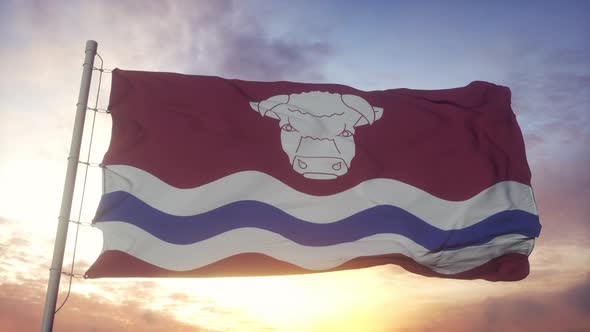 Herefordshire Flag England Waving in the Wind Sky and Sun Background