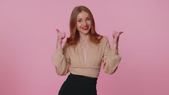 Businesswoman Girl Alone Very Proud Pointing Herself Looking Selfconfident Overjoyed By Success