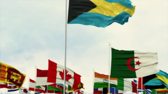 Bahamas Flag With World Globe Flags Morning Shot