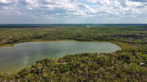 Lake Coba Mexico Aerial Drone Above View Circular Ancient Maya Yucatan Peninsula