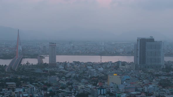 Timelapse of a Wonderful City Center in Asia with Bright Colorful Lights From Sunset to Early