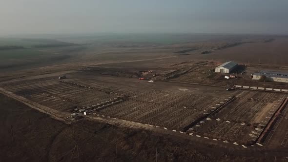 Landscape View of a Massive Construction Site of Solar Power Station in a Field