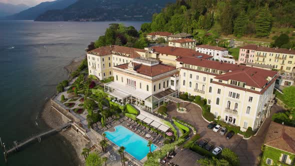 Luxury Grand Hotel Villa Serbelloni in Touristic Town of Bellagio, Lake Como, Italy - Aerial