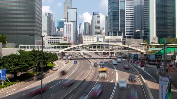 Hong Kong Heavy Street Traffic Timelapse Pan Up