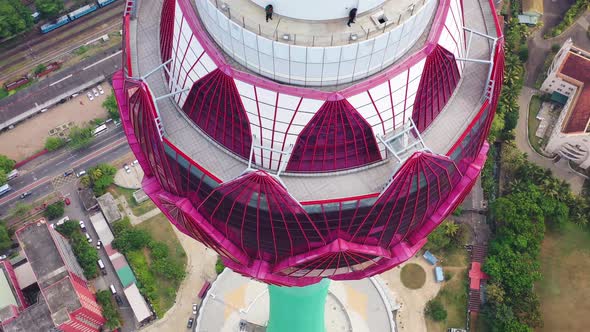 Aerial view of Lotus Tower in Colombo downtown, Sri Lanka.