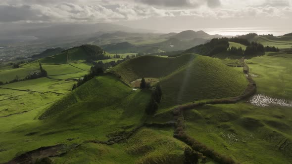 Aerial Drone View From Miradouro Do Pico Do Carvao Ponta Delgada San Miguel Island