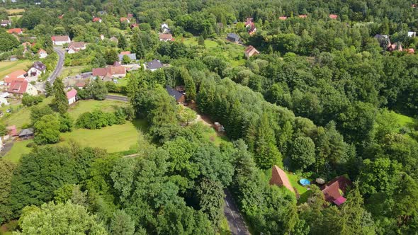 Aerial View of Small European Town with Residential Buildings and Streets