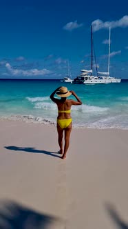 Anse Source d'Argent La Digue Seychelles Young Woman on a Tropical Beach During a Luxury Vacation in