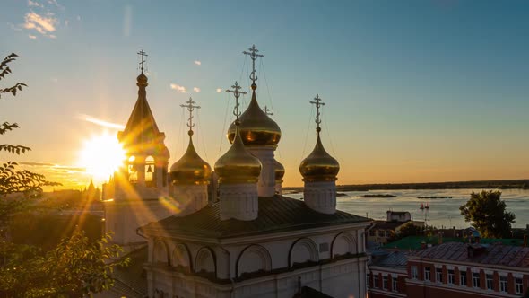 Nizhny Novgorod, Russia, Church of St. John the Baptist, Time Lapse at Sunset Time, The Sun Passes