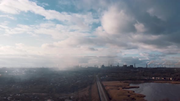 Timelapse Huge, massive chemical factory smoking in the air. Smoke exhausts and pollution