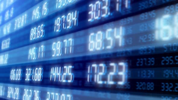 Closeup View to the Financial Figures on the 3d Digital Stock Market Board