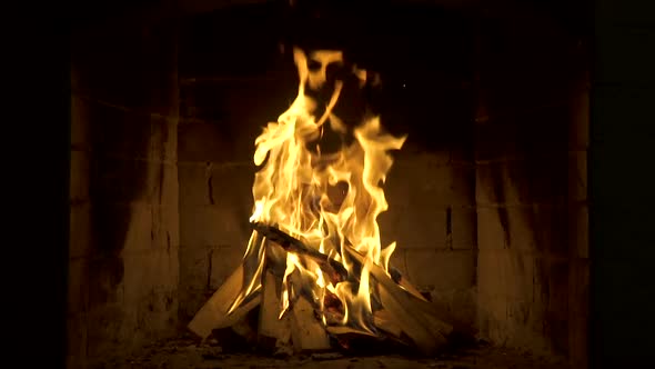 Burning Fire In The Fireplace Wood And Embers In The Fireplace Detailed Fire Background.