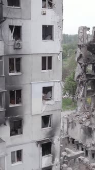 Vertical Video of a House Destroyed By the War in Ukraine