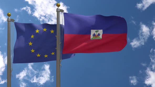 European Union Flag Vs Haiti Flag On Flagpole