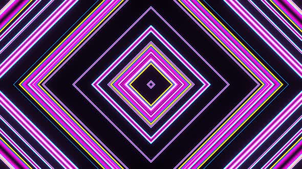 A Pulsating Flow of Multicolored Squares on a Black Background