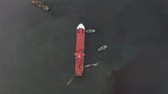 Tugs Mooring the Ferry That Arrived at the Port for Completion at the Shipyard