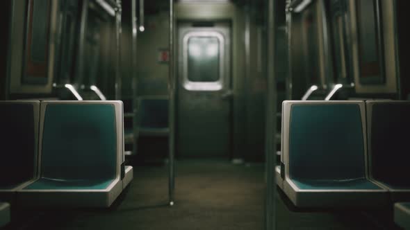 Inside of the Old Non-modernized Subway Car in USA