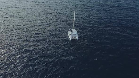 Aerial View of Catamaran Yacht in Ocean