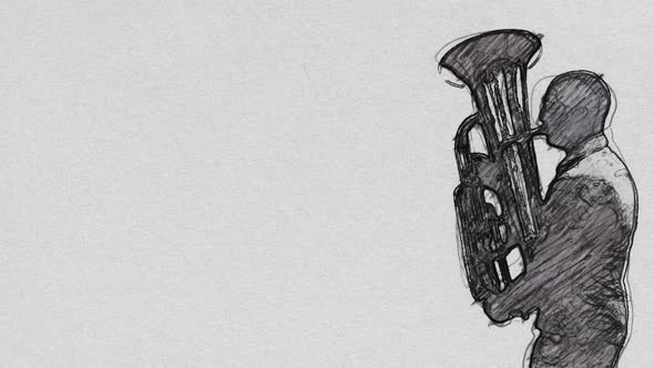 Musician Playing A Tuba Cartoon Sketch On Paper