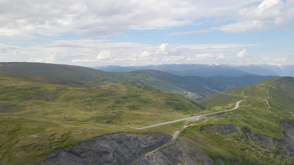 vikafjell mountain roads and wide green meadows, Norway, Scenic aerial view