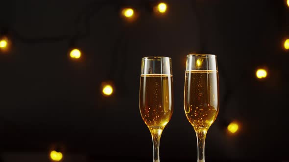 Golden Champagne in Glasses Closeup Sparkling Wine