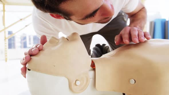 Male paramedic during cardiopulmonary resuscitation training