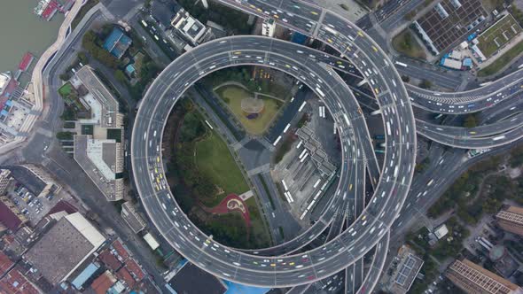 Circle Nanpu Road Junction. Traffic Circle. Shanghai, China. Aerial Vertical Top-Down View